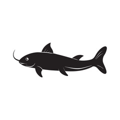 Catfish Silhouette with Long Whiskers on White