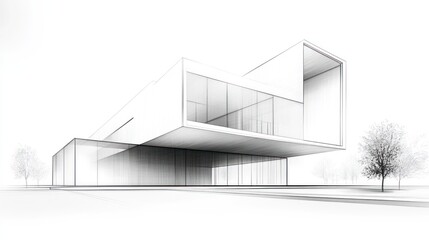 Modern Architecture Sketch, Abstract House Design, Empty Urban Space, Architectural Drawing, Stock Photo