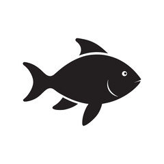 Simple Round Fish Icon Silhouette on White Background