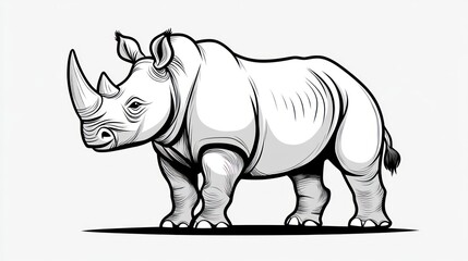 Obraz premium Monochrome rhino profile, detailed sketch, neutral background, stock photo