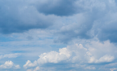 Blue Sky with White Clouds, Sunny Cloudy Sky Texture Background, Fluffy Clouds Pattern, Sunny Cumulus