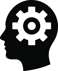 Human head with gear icon on white background. Vector illustration. Eps 10.