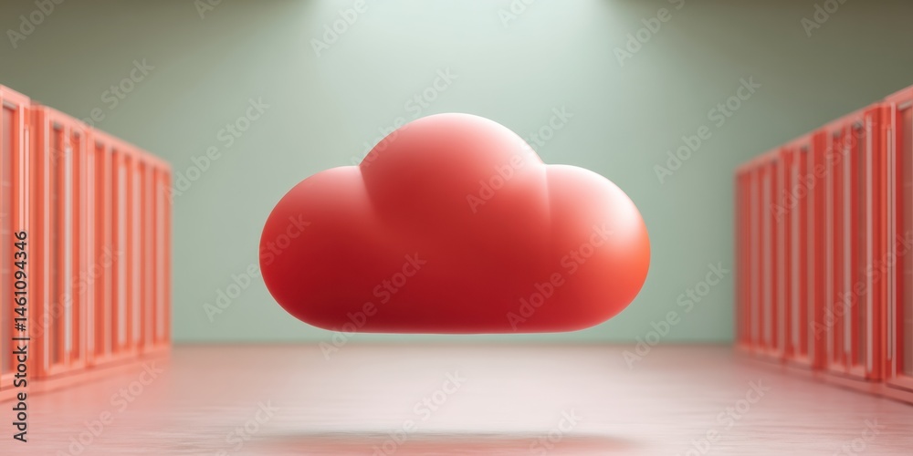 Poster Minimalist Cloud Computing Visualization Sleek of Digital Transformation, Next-Gen IT Infrastructure with Soft Pastel Aesthetic and Futuristic Design Language