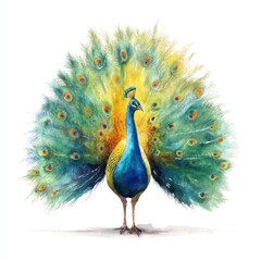 Majestic Watercolor Peacock Vibrant Plumage Display