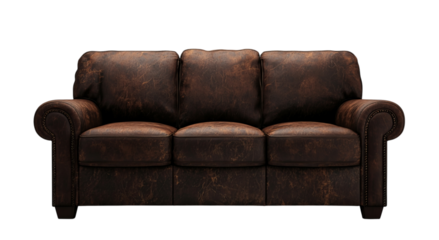 Png of Classic brown leather sofa with a vintage look, perfect for adding warmth to any living space.