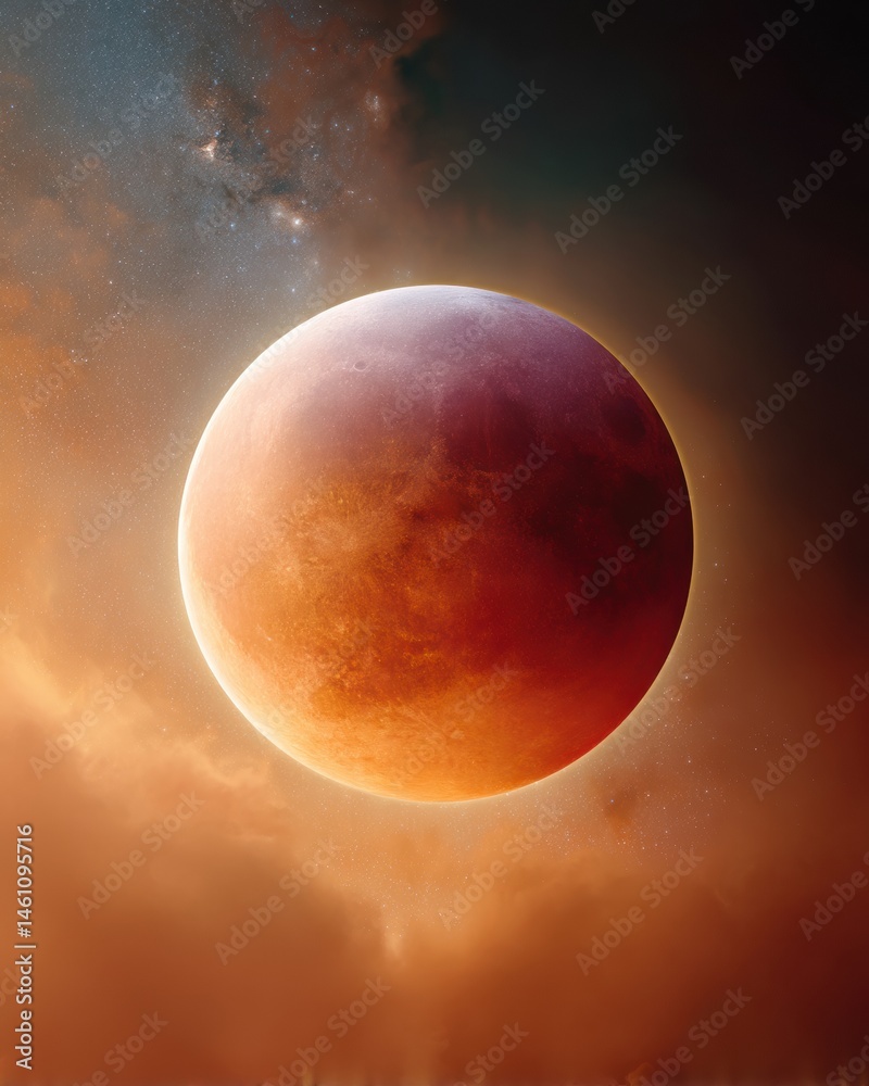 Poster cosmic harmony ultra-realistic blood moon eclipse visualization - next-gen scientific imaging and as