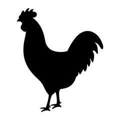 Detailed silhouette of a rooster standing against a stark white background image