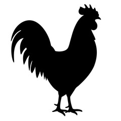 Silhouette of a Rooster Standing Profile View with Defined Feathers and Comb