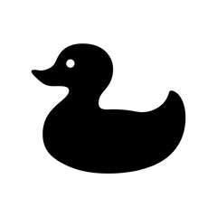 Black silhouette of a rubber duck toy on a white background