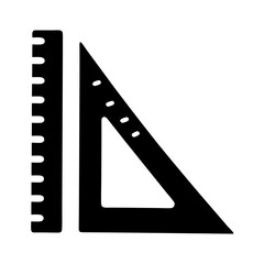 Black solid icon representation of a ruler and a set square