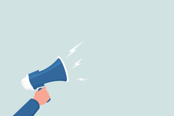Digital marketing business man holding megaphone for website and promotion banners