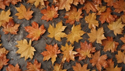 Fototapeta premium Close-up of fallen maple leaves, showing intricate detail, october, vibrant, maple leaf