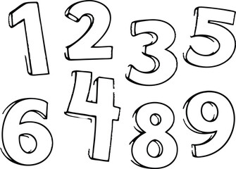 set of numbers and symbols icons. number icon on white background. place numbers doodle hand drawn icon set. Outline drawing number 1, 2, 3, 4, 5, 6, 7, 8, 9 line clipart symbol. set of white numberS