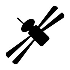 Simplified black silhouette of a satellite with solar panels and antenna