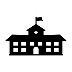 Black Silhouette of a School Building with a Flag on Top Design