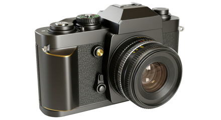 Isolated Vintage Black Camera with Lens