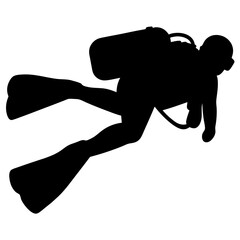 Silhouette of scuba diver underwater, exploring the depths of the ocean world