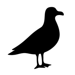 Silhouette of a seagull standing, against a white background, artistic rendering
