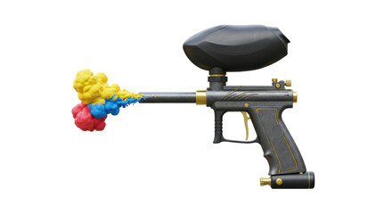 Isolated Paintball Gun with Splashes of Color