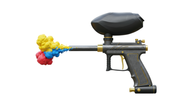 Isolated Paintball Gun with Splashes of Color