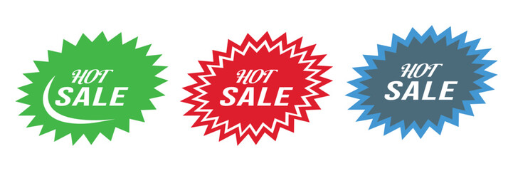 Three Hot Sale Badges in Green Red and Blue