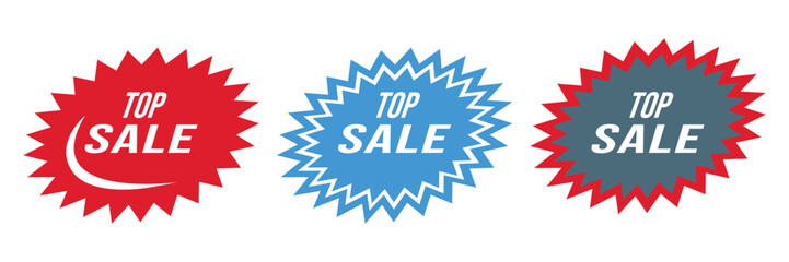 Top Sale Badges Red Blue Gray Starburst Design