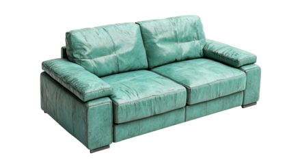 Png of Stylish mint green leather sofa with a modern design, perfect for contemporary living spaces.