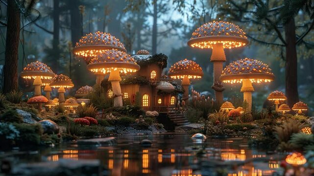 Mushroom forest home fairyland footage