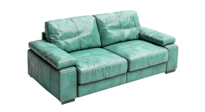 Png of Stylish mint green leather sofa with a modern design, perfect for contemporary living spaces.