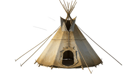 Isolated Native American Teepee with Traditional Design and Pole Structure © Nicolas