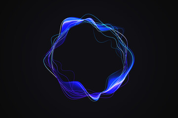 Circular abstract dynamic wavy lines connection electric light effect.  Element design science tech illustration background vector.
