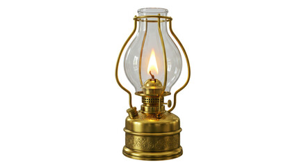 Isolated Vintage Gold Kerosene Oil Lamp with Glass Chimney