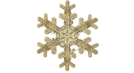 Isolated Intricate Golden Snowflake with Detailed Crystalline Structure