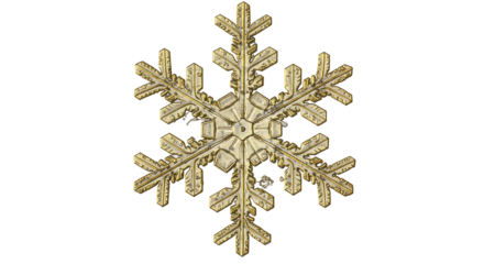 Isolated Intricate Golden Snowflake with Detailed Crystalline Structure