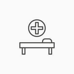 Hospital bed and the medical cross line icon vector. outline vector sign, linear style pictogram isolated on white.