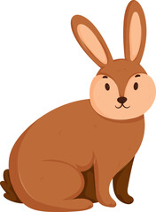 Adorable cartoon rabbit sitting with long ears, brown fur, and a friendly expression, isolated on a white background.