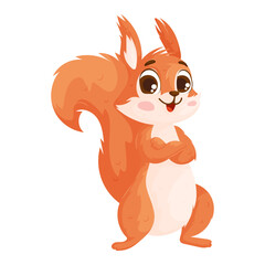 A cute cartoon squirrel standing with a confident pose, featuring a bushy tail, big eyes, and a cheerful expression.