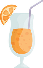 Colorful cartoon-style tropical cocktail in a glass with an orange slice garnish and a straw, symbolizing summer, vacation, and refreshing drinks.