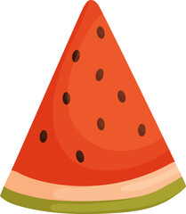 Bright and colorful cartoon-style watermelon slice with seeds and a green rind, symbolizing summer, freshness, and delicious tropical fruit.