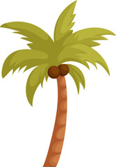 Simple and colorful cartoon-style palm tree with green leaves and coconuts, symbolizing tropical beaches, summer, and island paradise.