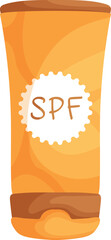 Bright and simple cartoon-style sunscreen bottle with an SPF label, symbolizing sun protection, skincare, and summer essentials for outdoor activities.