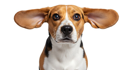 Captivating beagle portrait showcasing adorable, oversized ears against clean backdrop