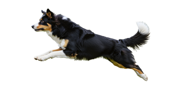 Dynamic border collie in full flight captured against a clean backdrop