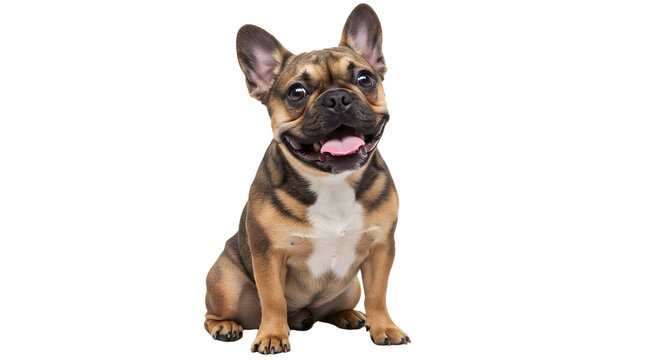 Delightful French Bulldog Puppy Sitting Isolated on White Background Gaze