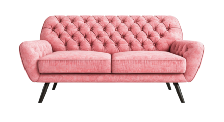 Png of Elegant pink tufted sofa with plush cushions, adding a touch of vintage charm to any modern living space.