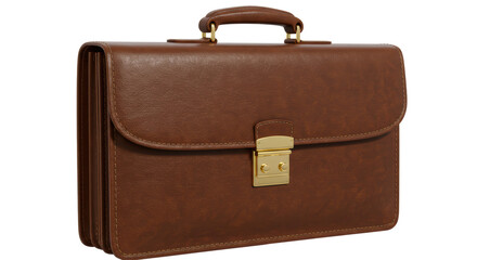 Isolated Classic Brown Leather Briefcase with Gold Clasp