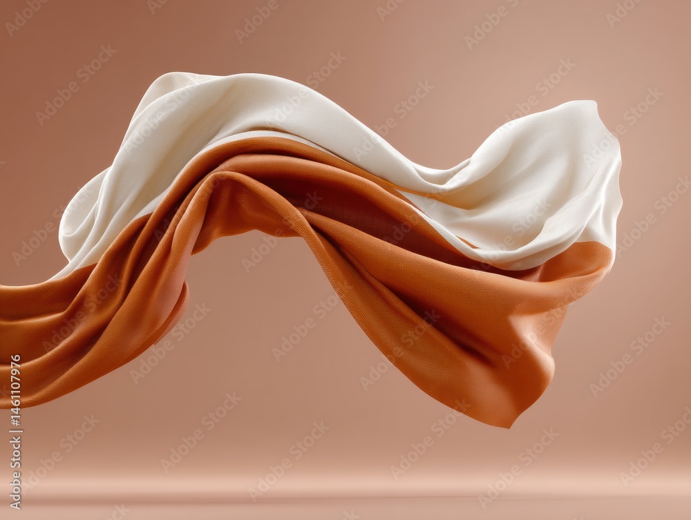 Poster fluid minimalism sculptural soft fabric flow in warm terracotta and ivory - contemporary design text