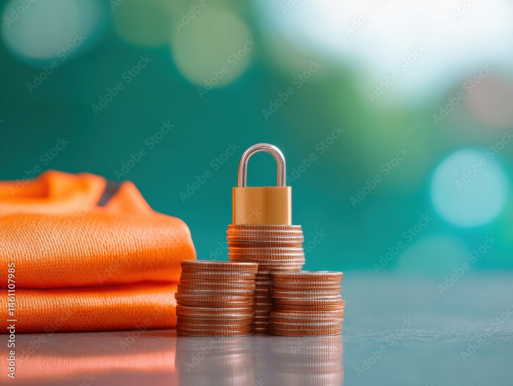 Aufkleber secure wealth visualization minimalist financial safety concept with stacked coins and padlock - nex