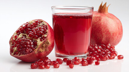 Pomegranate's Juice and Seeds: A refreshing glass of pomegranate juice, surrounded by fresh pomegranates and seeds, this image evokes a sense of vitality and wellness. 