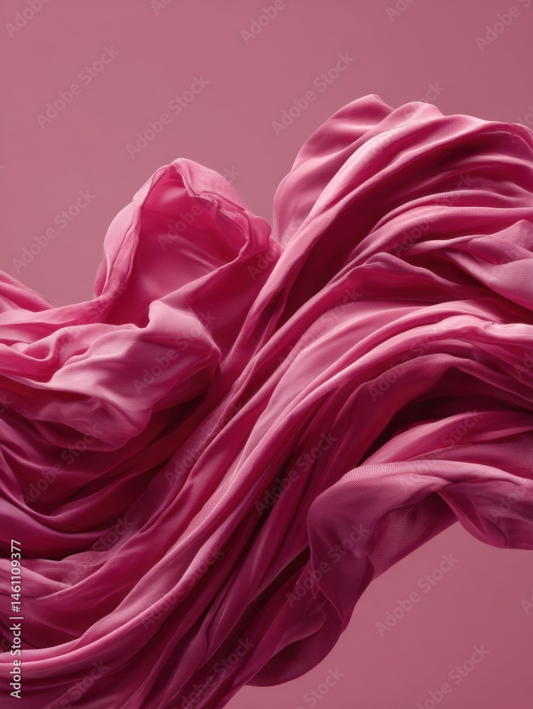 Poster fluid dynamics sculptural magenta textile art exploring soft materiality, contemporary design aesthe